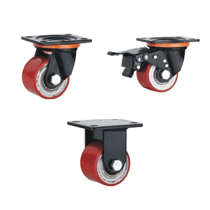 3 Inch Black Electrophoresis Metal Front Fork Rigid Plate Low Center of Gravity Steel Core Soft PU Edge Caster